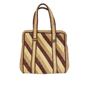 Vintage Wicker Straw Stripe Woven Summer Tote Bag